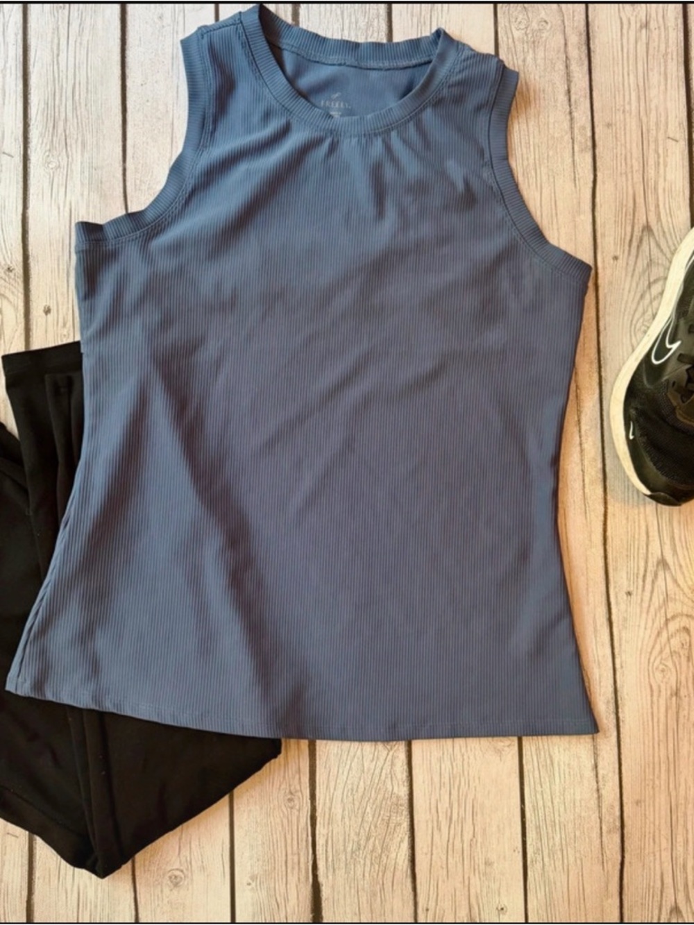 Ribbed Sleeveless Tank Top in Slate Blue